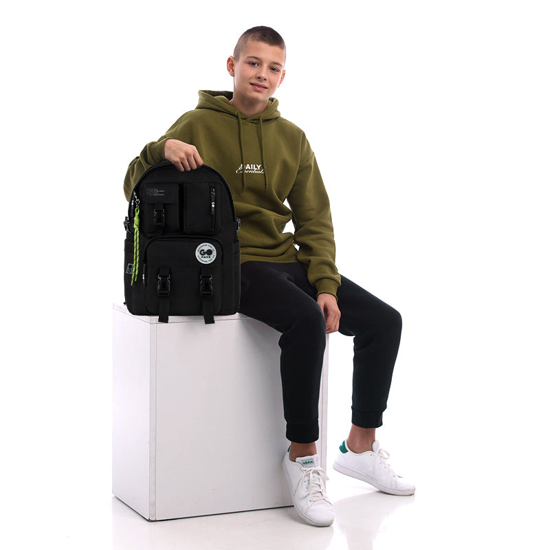 GoPack Black 17L Backpack – Laptop, Chest Strap, for Heights 145-175 cm