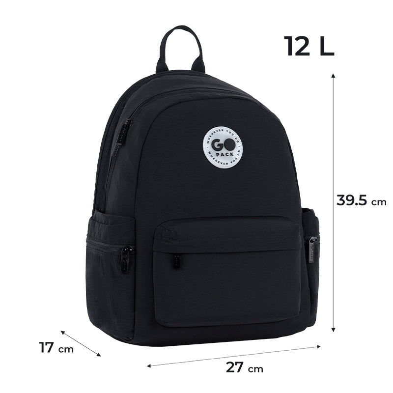 GoPack Black 12L Compact Backpack – Laptop Pocket, for Heights 130-145 cm