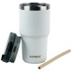 White 600ml Thermo Mug with Straw – Keeps Drinks Hot or Cold