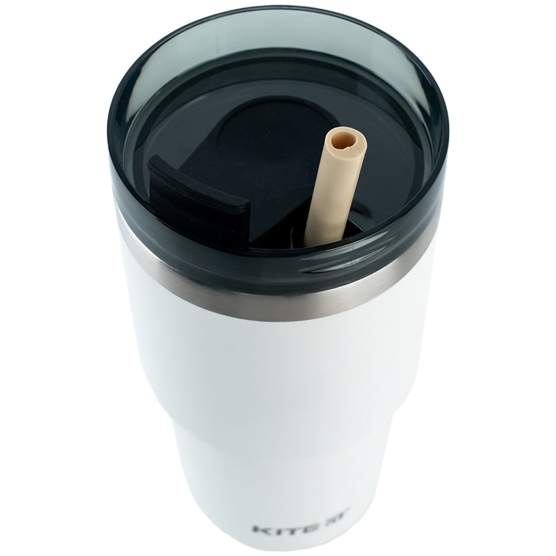 White 600ml Thermo Mug with Straw – Keeps Drinks Hot or Cold