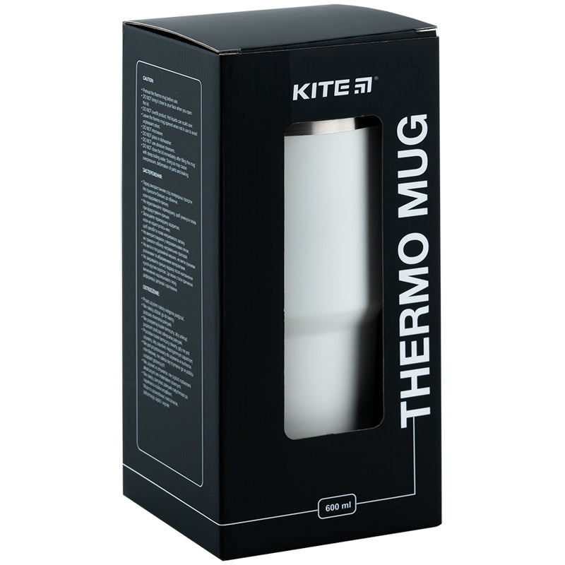 White 600ml Thermo Mug with Straw – Keeps Drinks Hot or Cold