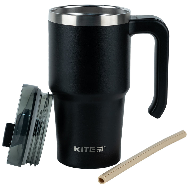 Insulated Black Thermo Mug with Handle – 600ml