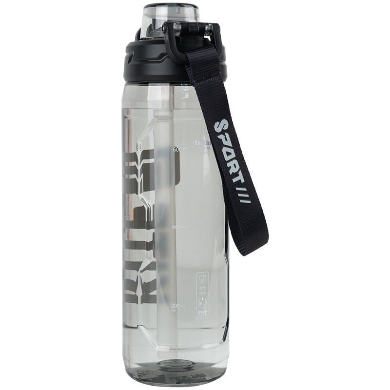 Black 800ml Reusable Water Bottle with Straw & Spout