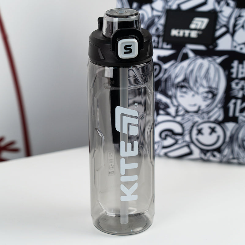 Black 800ml Reusable Water Bottle with Straw & Spout