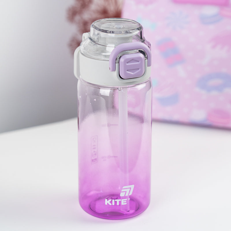 Purple 600ml Water Bottle with Spout & Straw