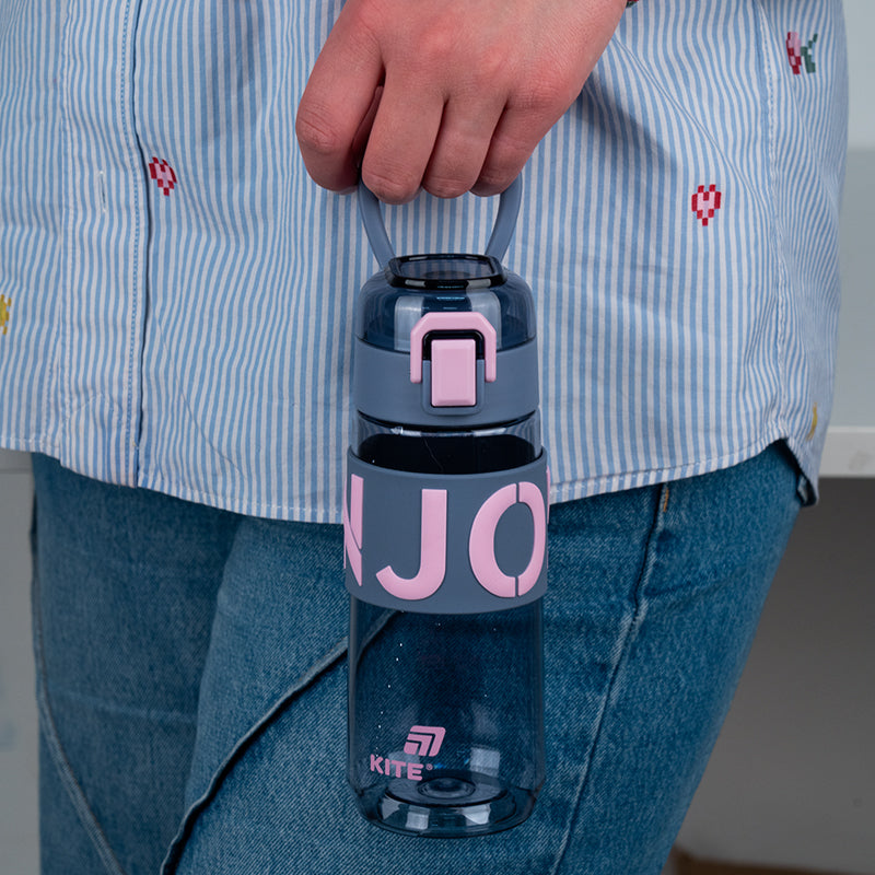 Kite Gray and Pink 550 ml Water Bottle – BPA-Free Tritan, Button Lid
