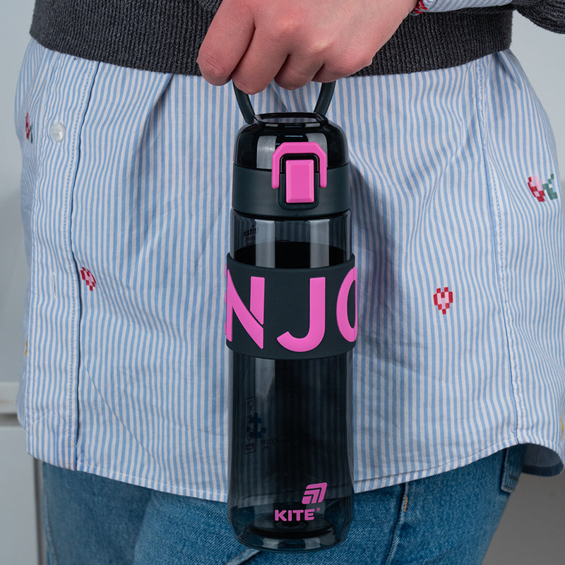 Kite Black and Pink 680 ml Water Bottle – BPA-Free Tritan, Button Lid