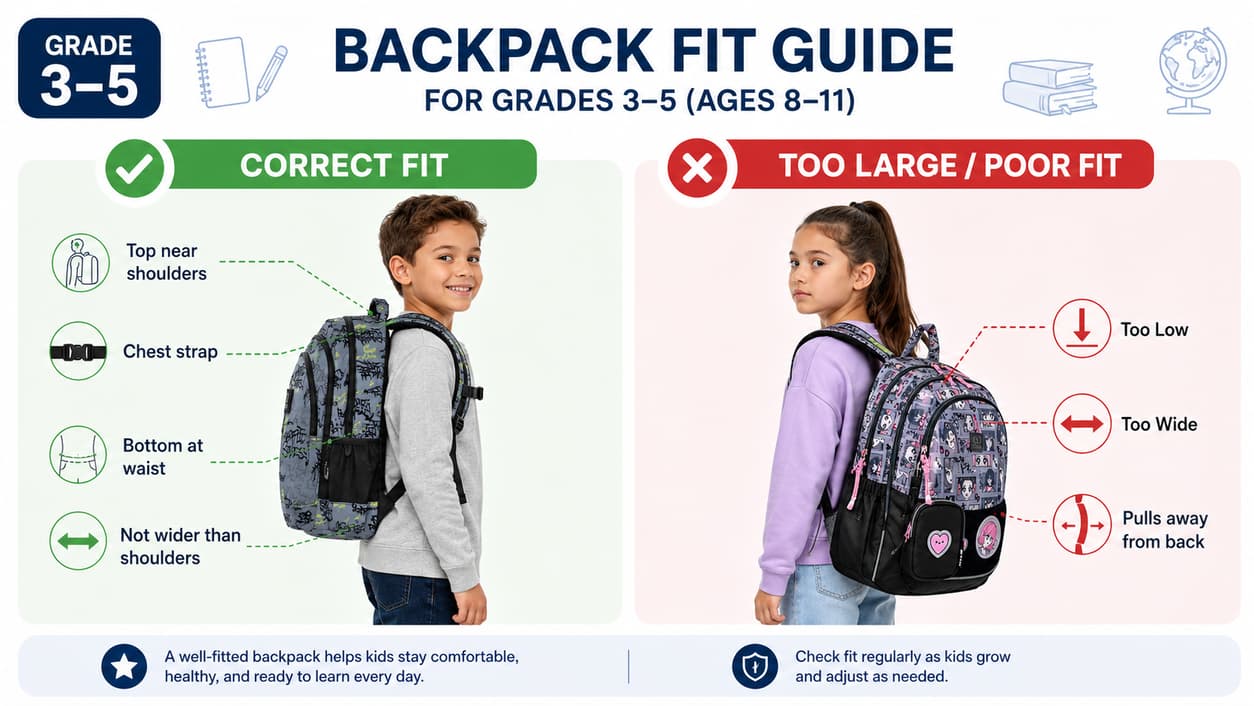 Backpack fit guide for Grade 3–5: correct positioning on a growing student