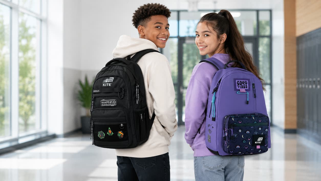 Grade 6-8 students wearing structured ergonomic school backpacks from MyKite