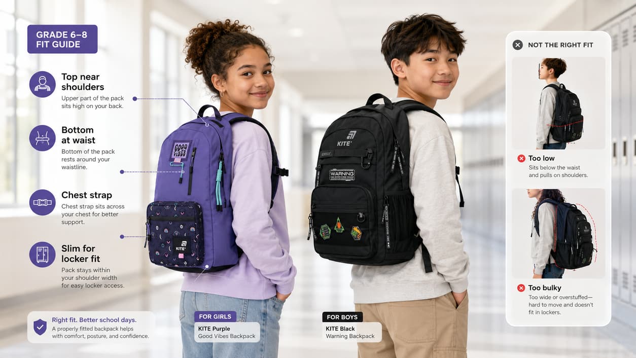 Backpack fit guide for Grade 6-8: correct positioning for middle school students