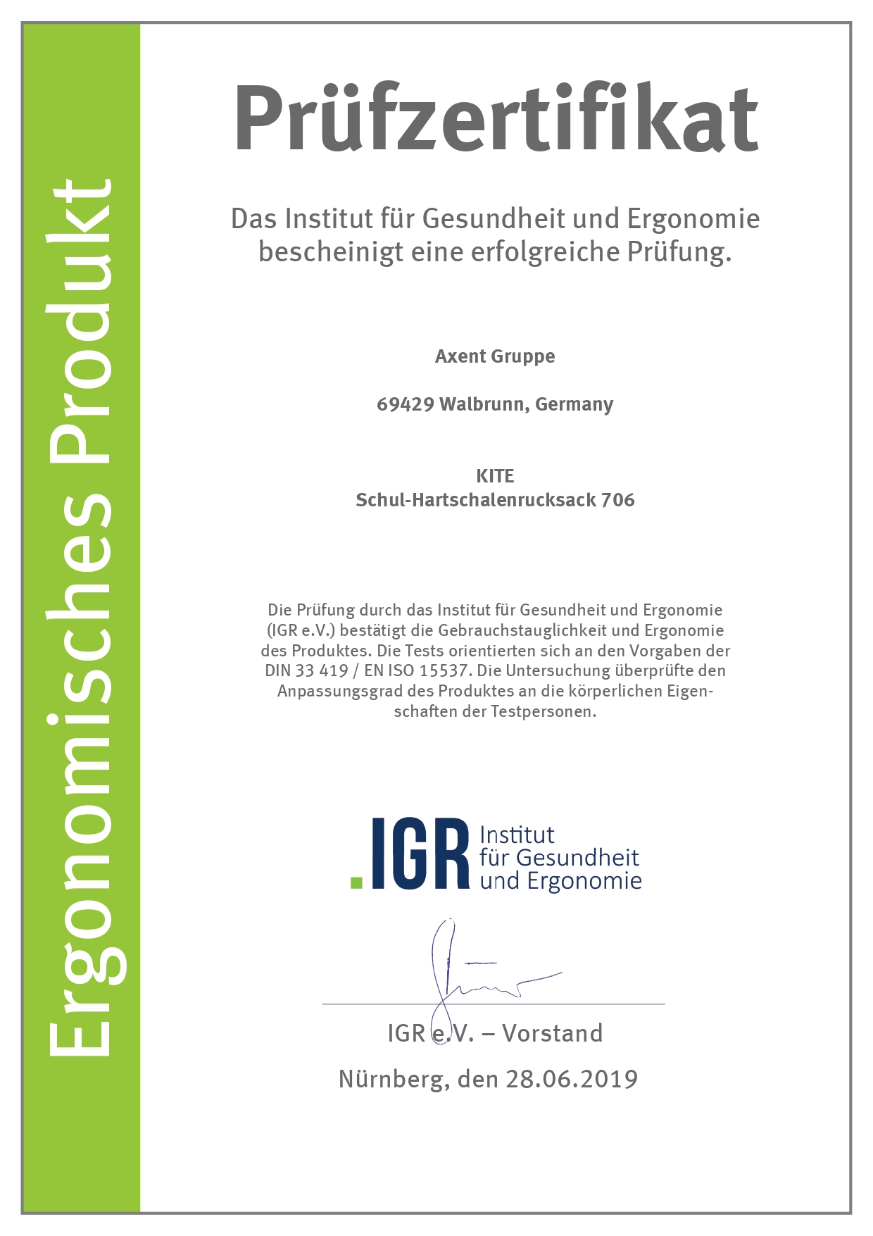Kite Smart ergonomic backpack with IGR certification