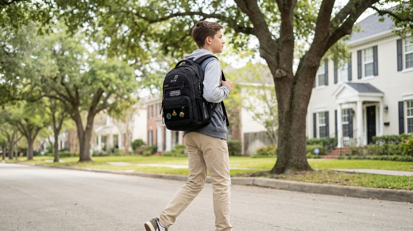 School student commuting in winter wearing a stable ergonomic backpack in Toronto