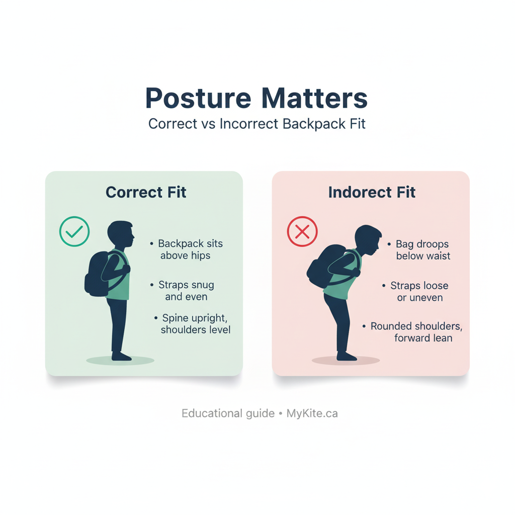 Posture differences: correct fit above hips vs incorrect drooping below waist
