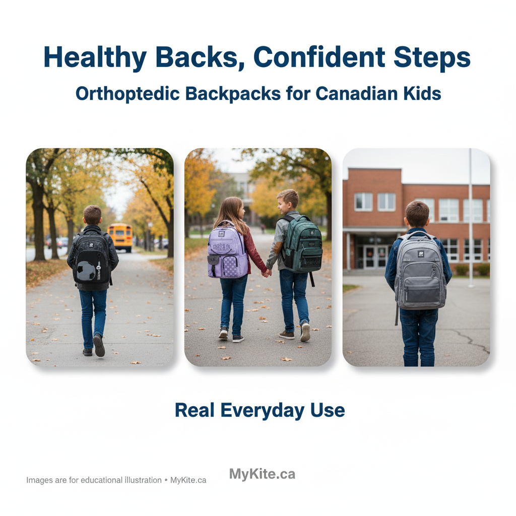 Real everyday use — children wearing orthopedic backpacks from back or side view