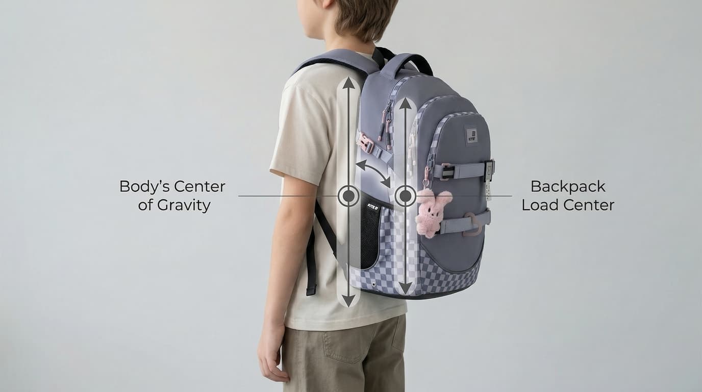 Orthopedic backpack weight distribution keeps load close to the center of the back