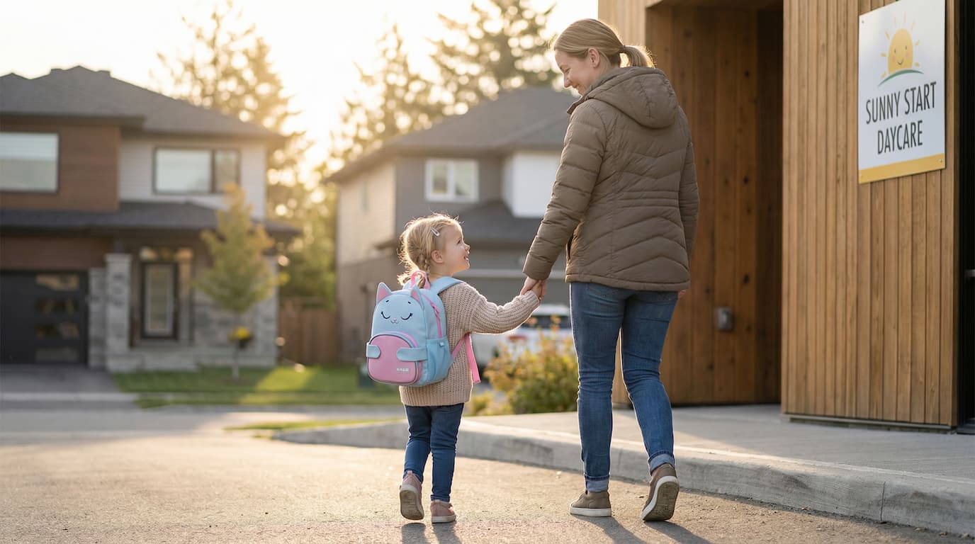 Preschool child walking with small backpack