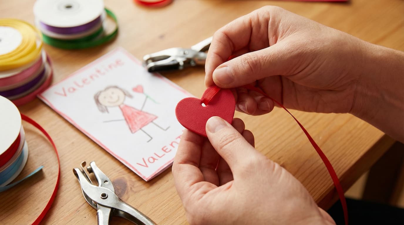 Foamiran heart charm DIY for school valentines