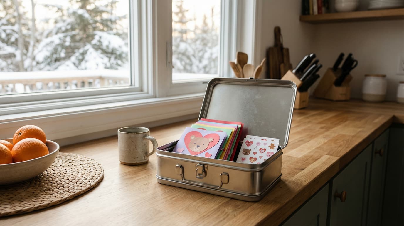 Lunch box used as a neat holder for classroom valentines