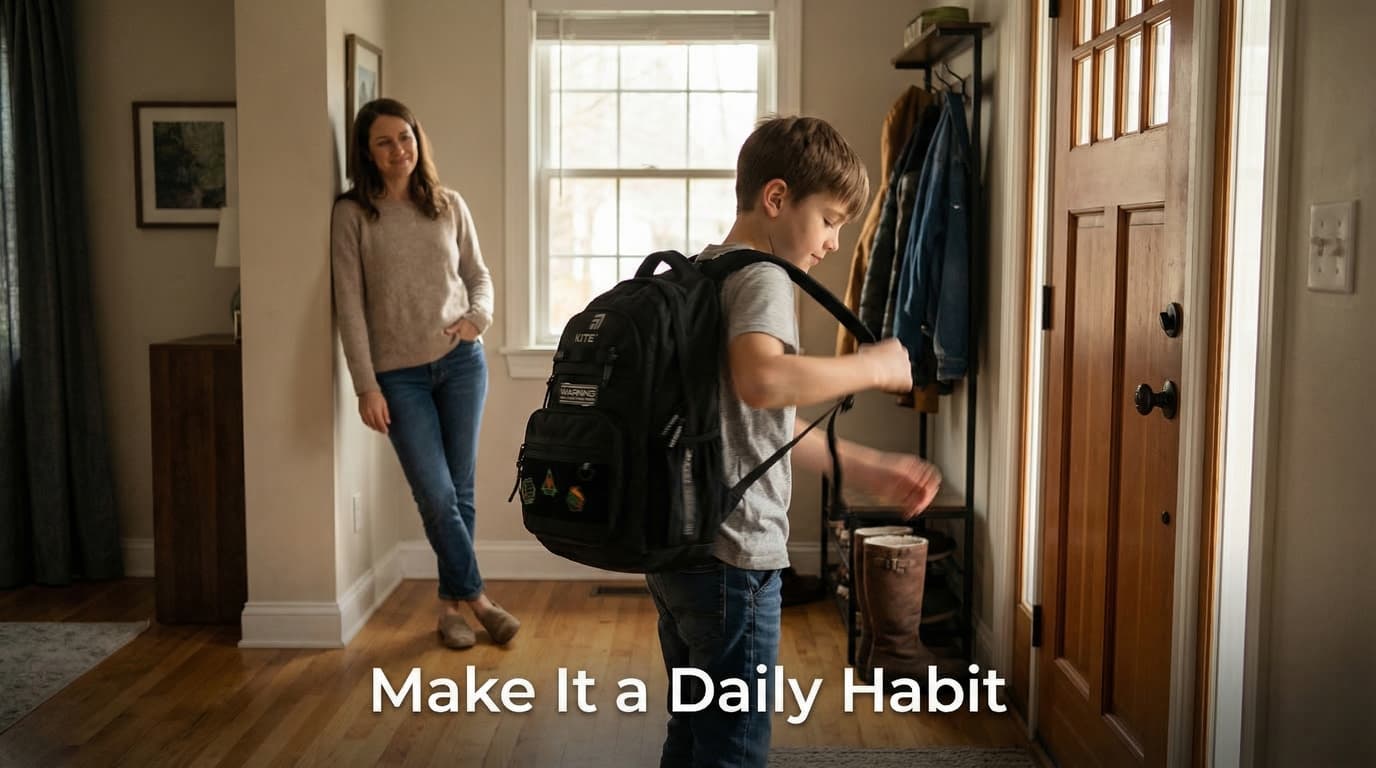 Daily school backpack packing habit for kids