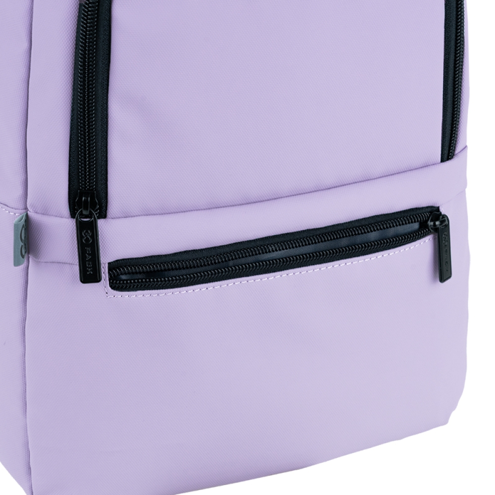 Purple minimalist backpack back and side view with padded back panel