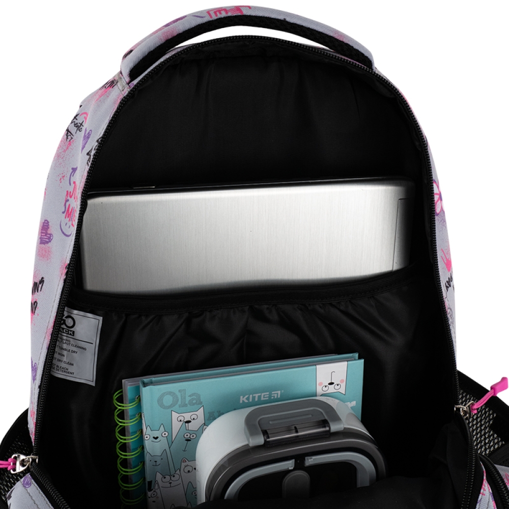 GoPack Teens gray ergonomic backpack side and back view