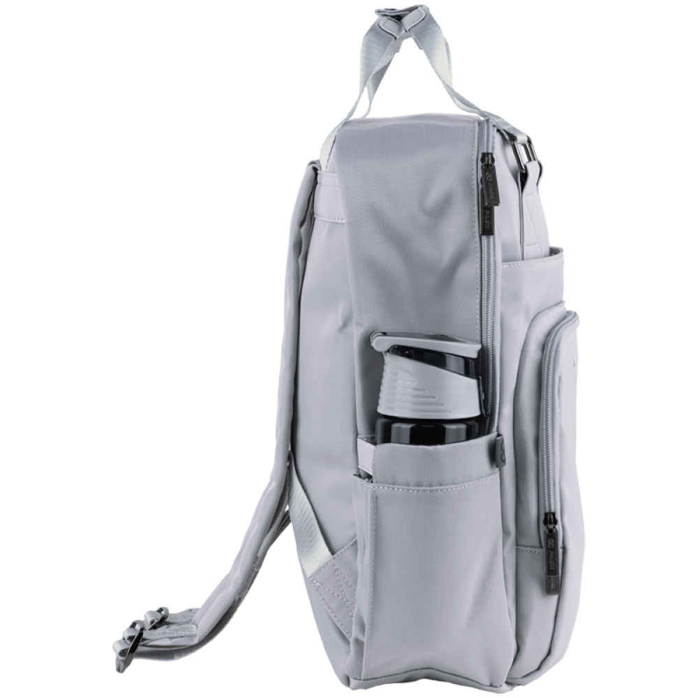 Beige urban backpack front view with multiple pockets