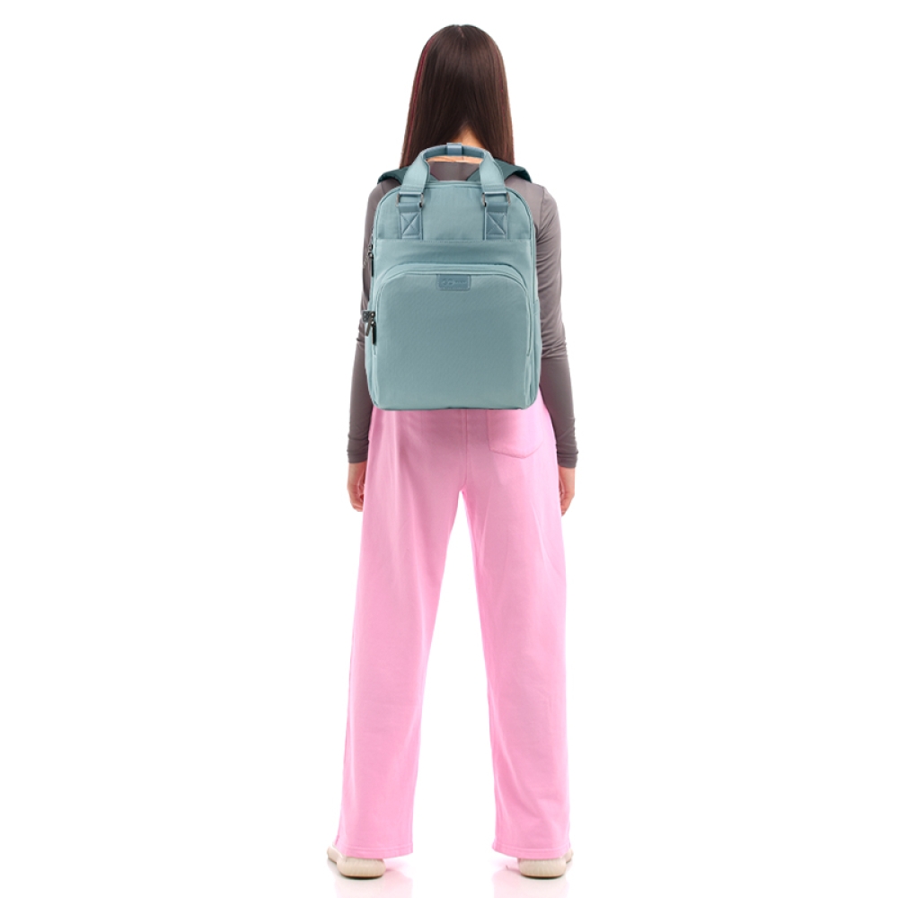 Mint urban backpack side and back view with padded panel