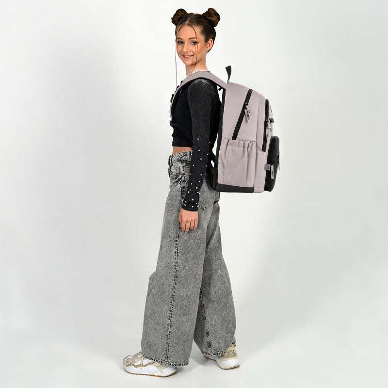 GoPack Beige Teen Backpack storage and construction details