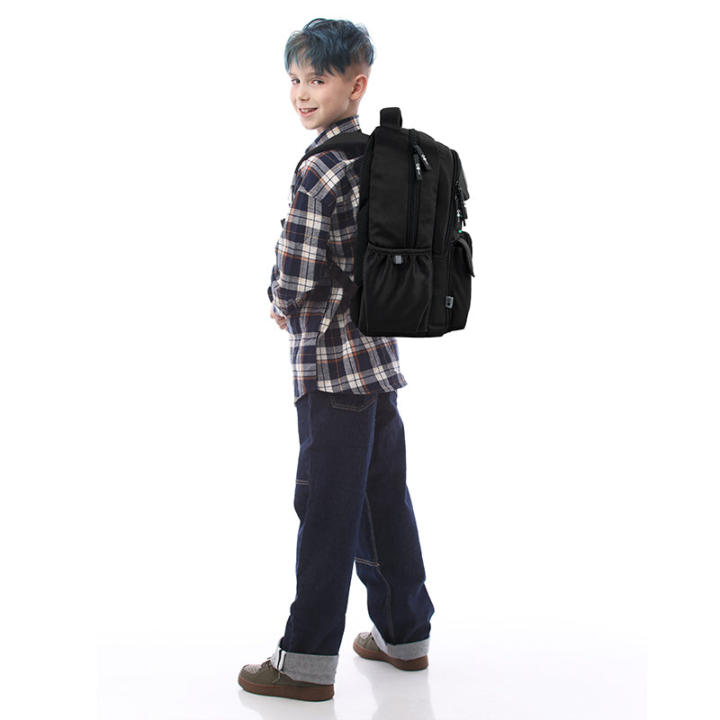 GoPack Black School Backpack storage and construction details