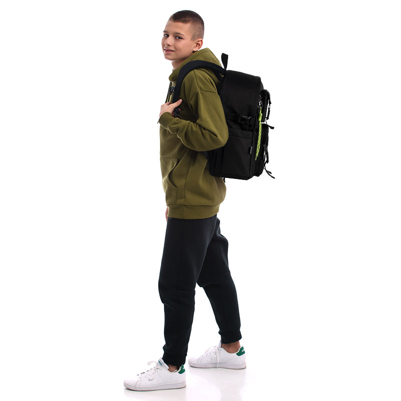 GoPack Black 17L Multi-Pocket Backpack storage and construction details