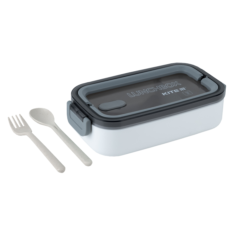 Kite K23-182-1 white lunchbox open with divider and cutlery