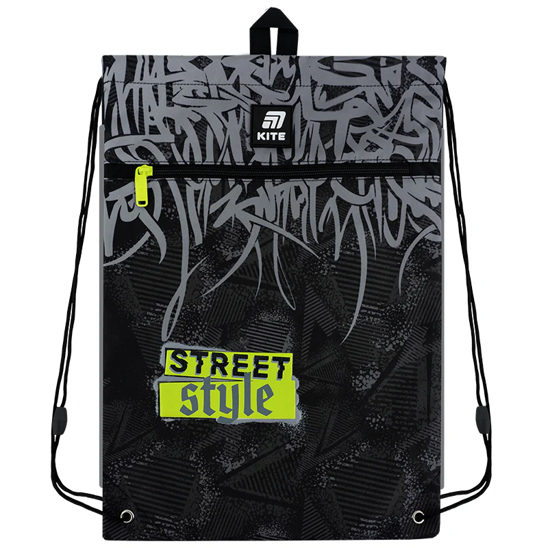 Kite K25-601m-6 black drawstring shoe bag with front pocket