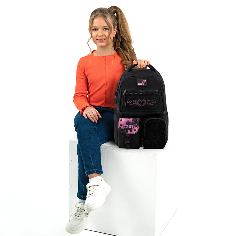 Kite Drama Queen Teen Backpack storage and construction details