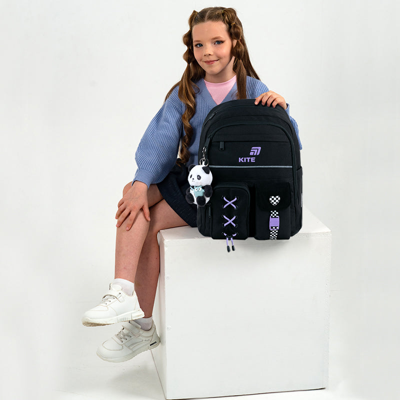 Kite Panda Love School Backpack storage and construction details